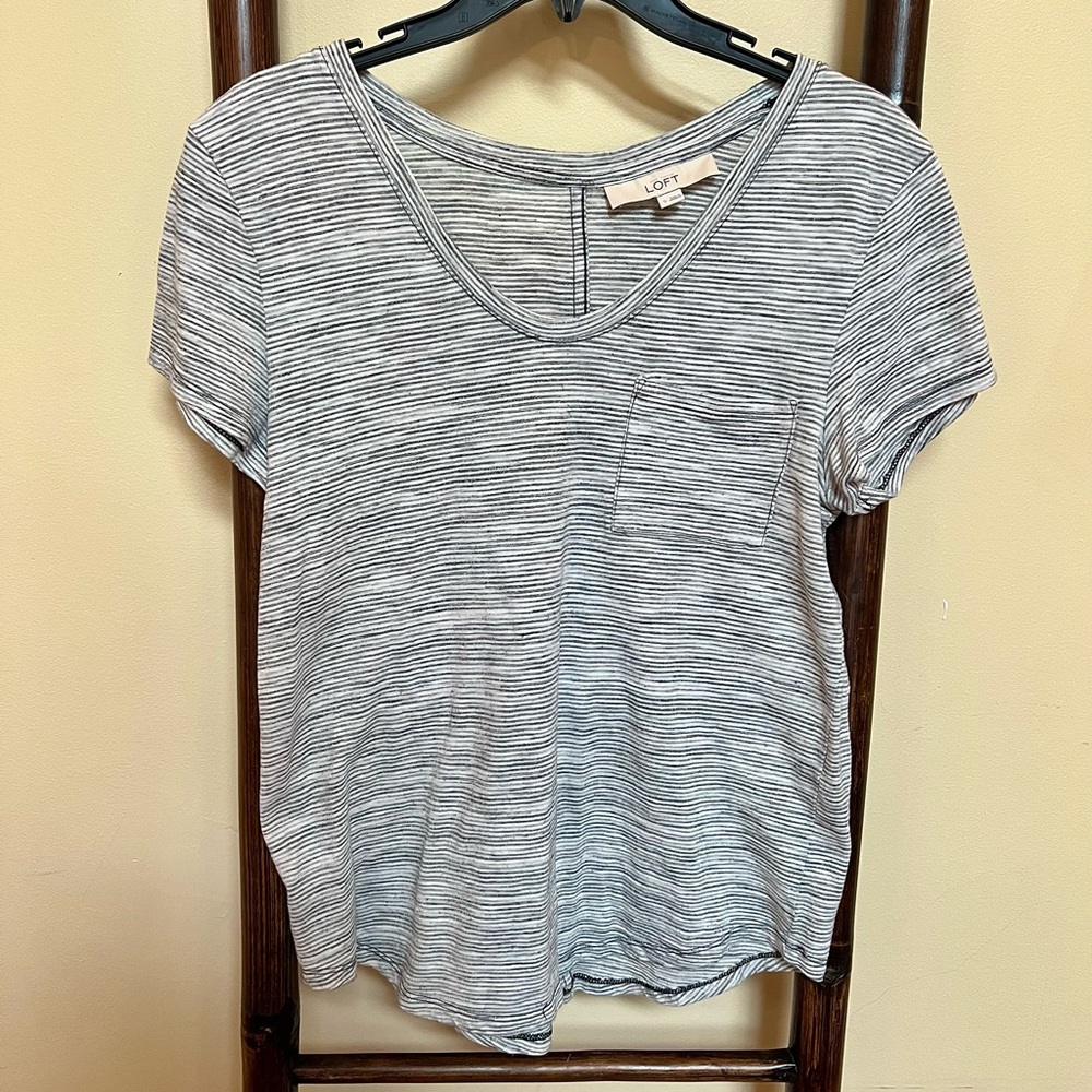 LOFT | White & Navy Small Striped Pocket Tee